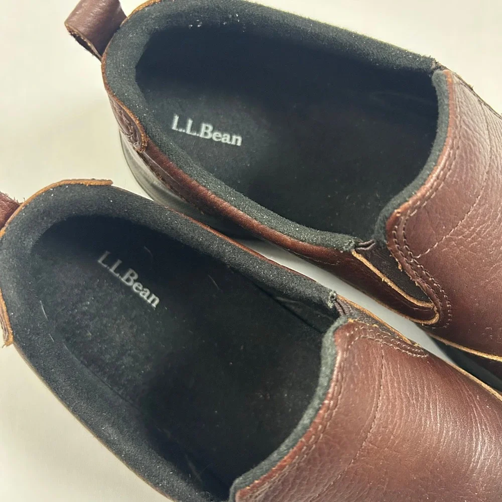 LL Bean Shoes Comfort Mocs Mens 7.5‎ Medium Brown Leather Slip On Hiking Outdoor